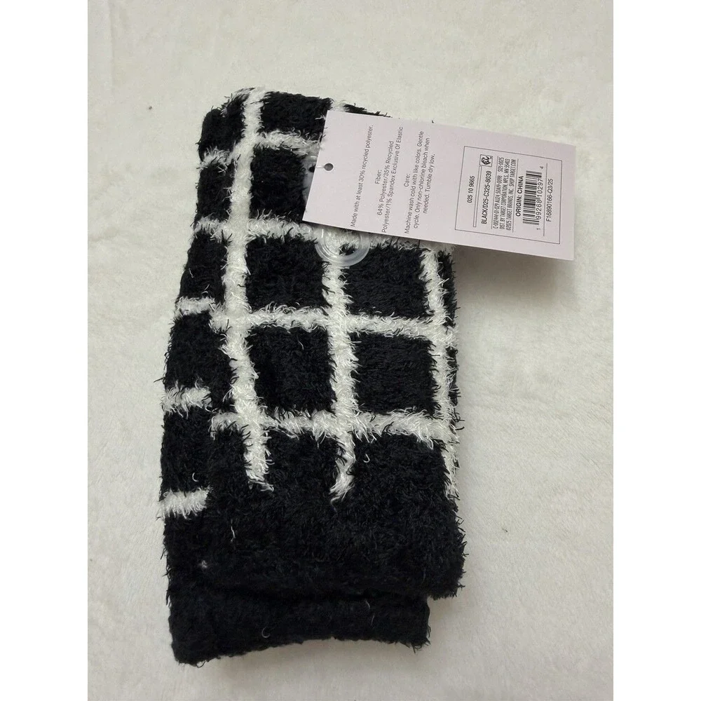 Auden Women's Cozy Crew Socks Check Pattern Black/White Size 4-10 2 Pairs